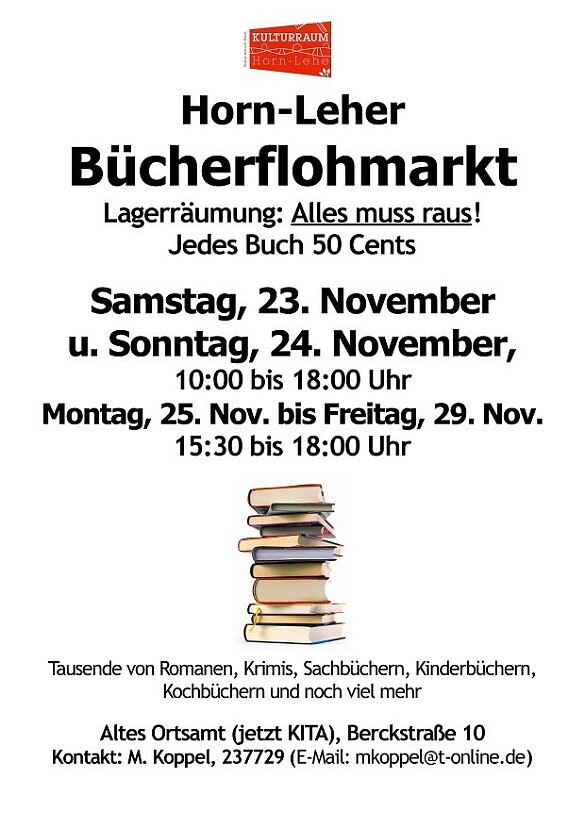 Bücherflohmarkt Horn-Lehe am 23. und 24.11.24 von 10 bis 18 Uhr