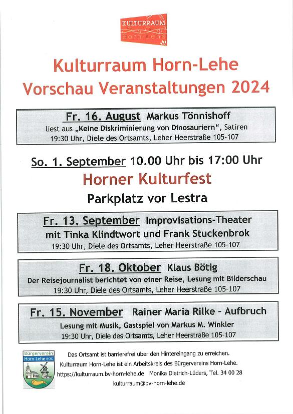 Vorschau Veranstaltungen 2024 von Kulturraum Horn-Lehe