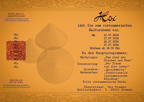 Vietnamesischer Kulturabend im Theatersaal der Universität Bremen am 12.07., 13.07., 26.07., und 27.07.24