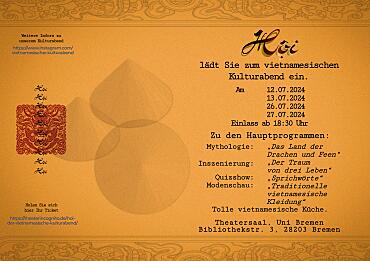 Vietnamesischer Kulturabend im Theatersaal der Universität Bremen am 12.07., 13.07., 26.07., und 27.07.24